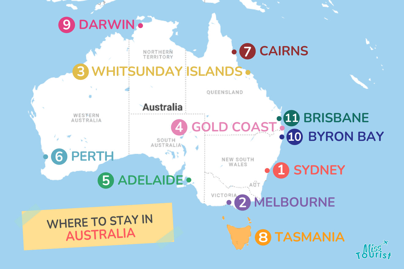 Map of best places to stay Australia